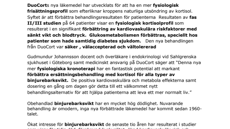 Lyckad svensk fas II/III studie för ny behandling av Addisons sjukdom