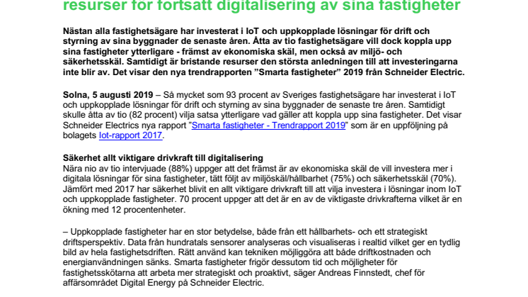 Ny rapport: 7 av 10 svenska fastighetsbolag saknar resurser för fortsatt digitalisering av sina fastigheter