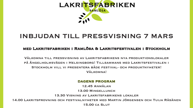 Inbjudan till pressvisning 7 mars tillsammans med Lakritsfabriken och Lakritsfestivalen i Stockholm!