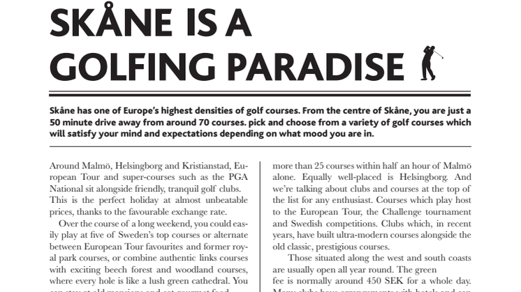 PRESSINFO: Skåne is a golfing paradise