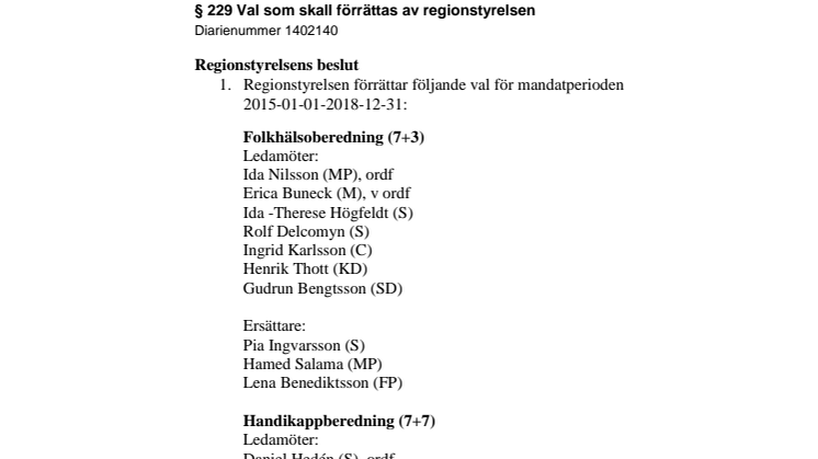 Val gjorda på RS 2014-12-18