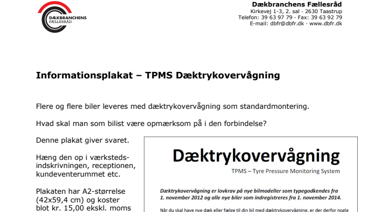Informationsplakat – TPMS Dæktrykovervågning