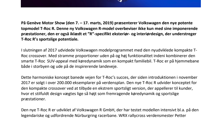 Genève Motor Show 2019 – verdenspremiere på T-Roc R Concept