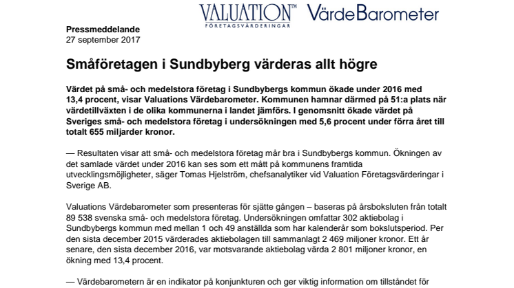 Värdebarometern 2017 Sundbybergs kommun