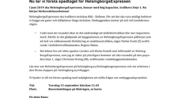Pressinbjudan: Nu tar vi första spadtaget för HelsingborgsExpressen