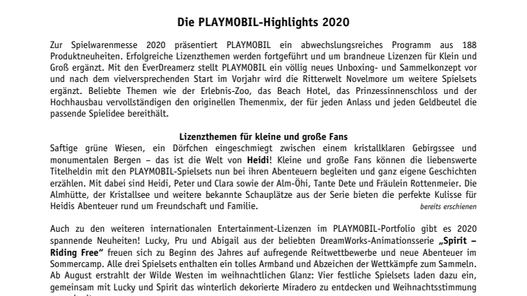 Die PLAYMOBIL-Highlights 2020