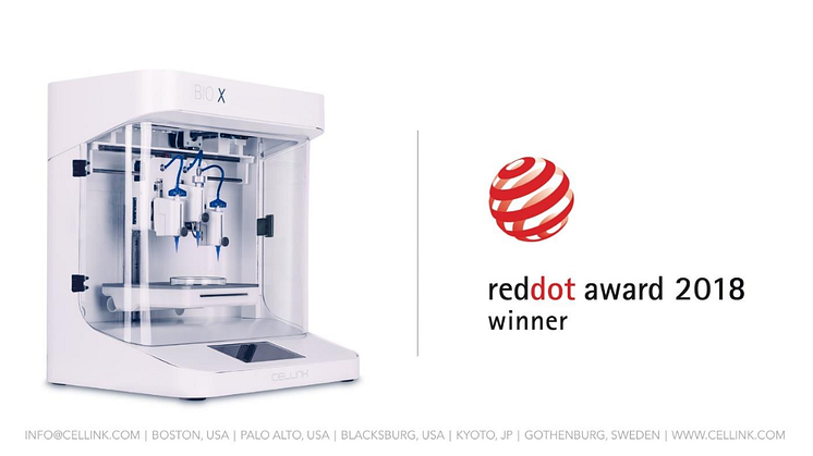 CELLINK vinner prestigefyllda "Red Dot Award" för sin 3D-bioprinter BIO X