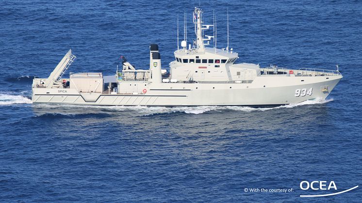 The KRI 934 Spica, is the sister ship to the June 2015 delivered KRI 933 Rigel. Both feature extensive KONGSBERG technology. Image Courtesy OCEA