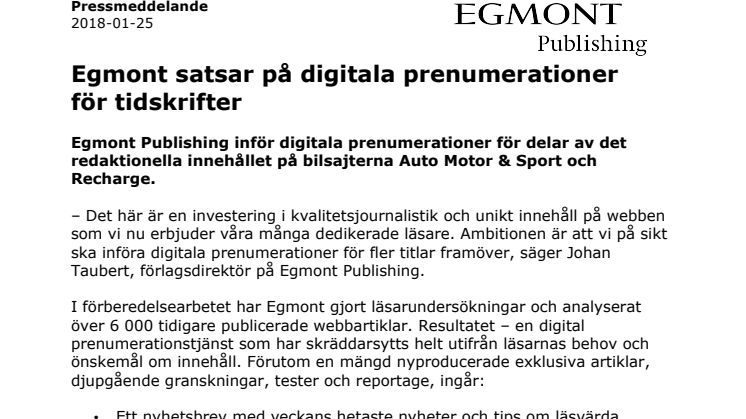 Egmont satsar på digitala prenumerationer  för tidskrifter 