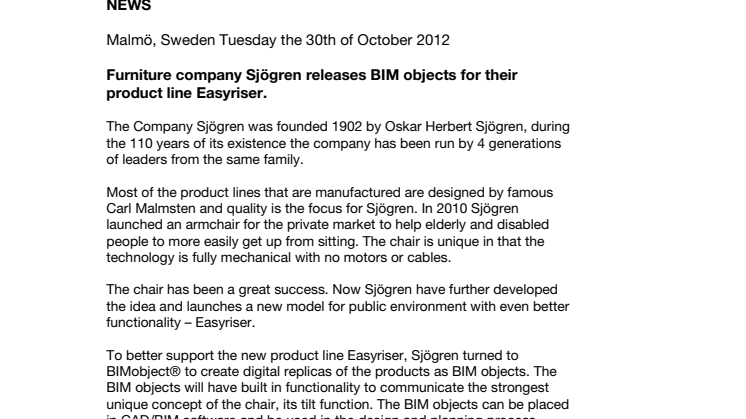 Furniture company Sjögren releases BIM objects for their product line Easyriser.