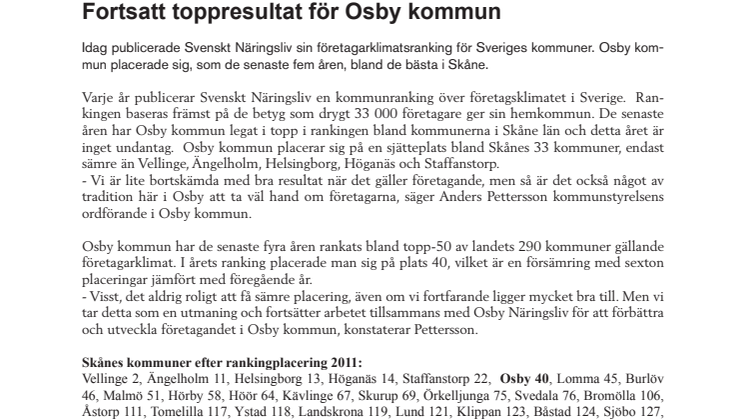 Fortsatt toppresultat för Osby kommun