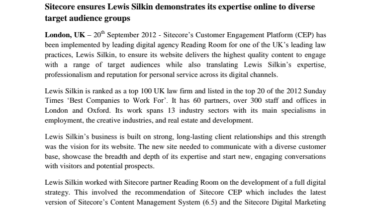 Sitecore ensures Lewis Silkin demonstrates its expertise online to diverse target audience groups
