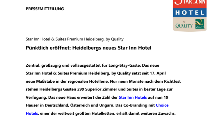Pünktlich eröffnet: Heidelbergs neues Star Inn Hotel Premium, by Quality 