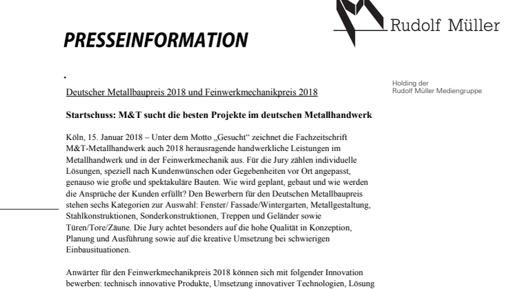 Startschuss: M&T sucht die besten Projekte im deutschen Metallhandwerk 