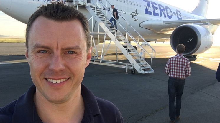 Professor Nick Caplan about to embark on a parabolic flight experiment in Bordeaux, France.