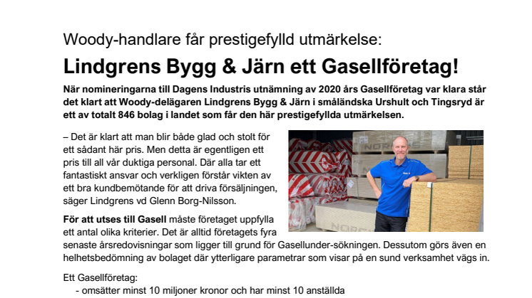 Lindgrens Bygg & Järn utsett till Gasellföretag 2020!