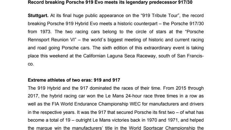 Record breaking Porsche 919 Evo meets its legendary predecessor 917/30