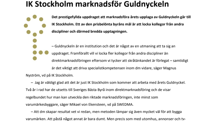 IK Stockholm marknadsför Guldnyckeln 
