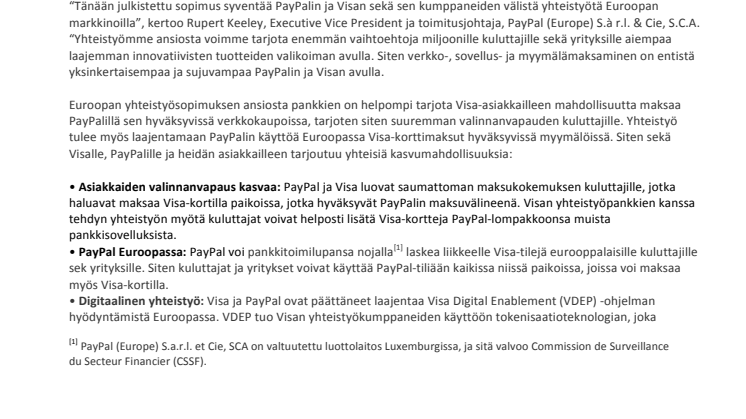 Visa ja PayPal laajentavat yhteistyötään Eurooppaan