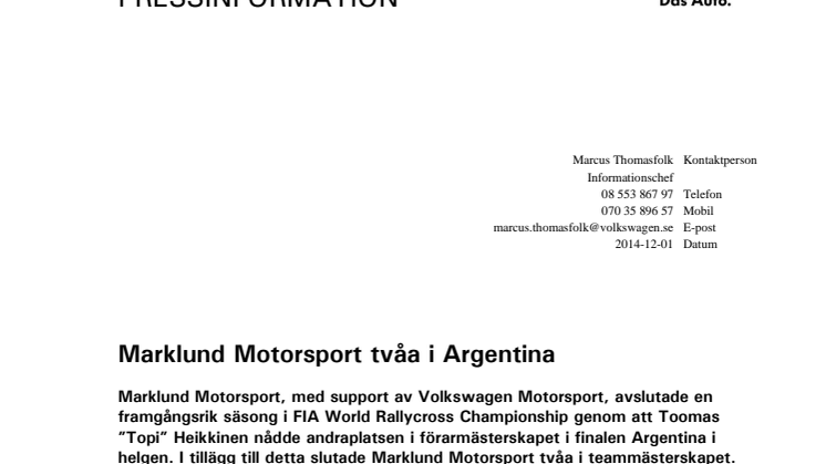 Marklund Motorsport tvåa i Argentina