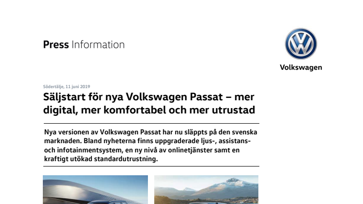 Säljstart för nya Volkswagen Passat – mer digital, mer komfortabel och mer utrustad