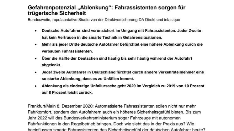 Gefahrenpotenzial „Ablenkung“: Fahrassistenten sorgen für trügerische Sicherheit