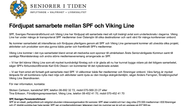 Fördjupat samarbete mellan SPF och Viking Line