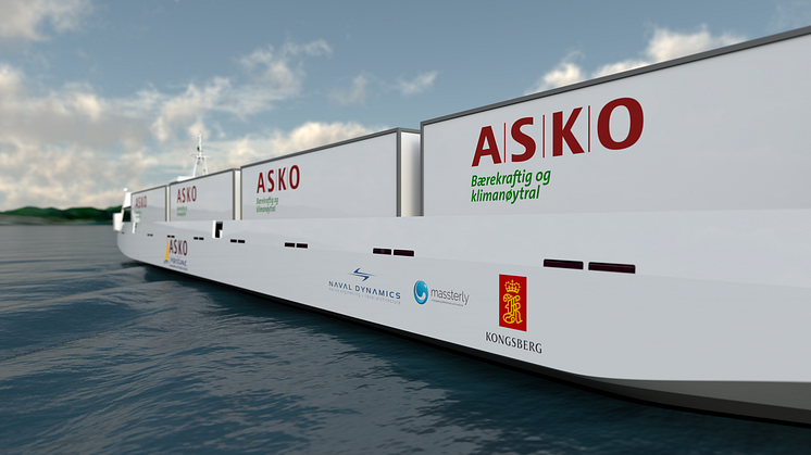 One of the new unmanned vessels for ASKO, to be equipped and operated by Kongsberg Maritime and Massterly