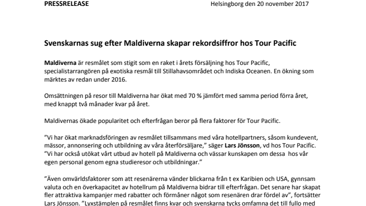 Svenskarnas sug efter Maldiverna skapar rekordsiffror hos Tour Pacific