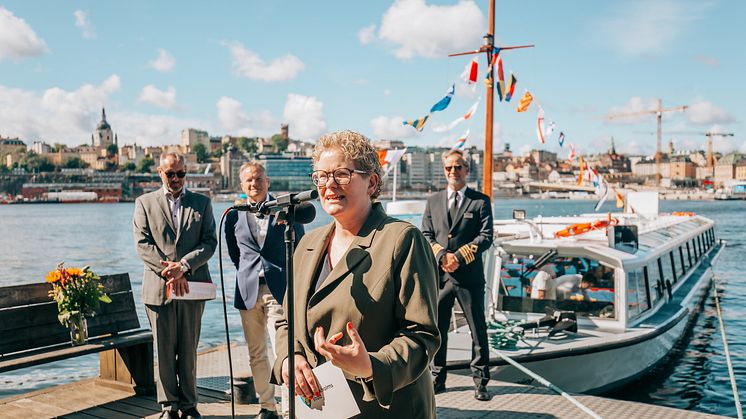 Karin Wanngård vid invigningen av E/S Prins Daniel. Fotograf: Amanda Jona