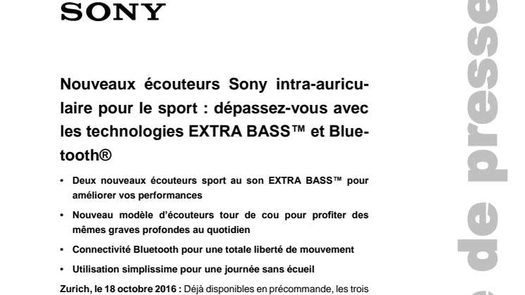 ​Nouveaux écouteurs Sony intra-auriculaire pour le sport : dépassez-vous avec les technologies EXTRA BASS™ et Bluetooth®
