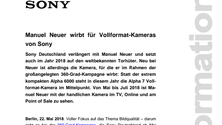 Manuel Neuer wirbt für Vollformat-Kameras von Sony