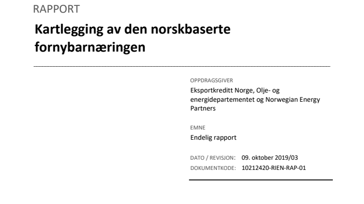 Kartlegging av den norskbaserte fornybarnæringen