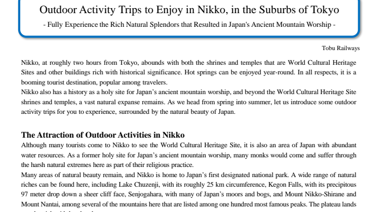 Outdoor Activity Trips to Enjoy in Nikko, in the Suburbs of Tokyo