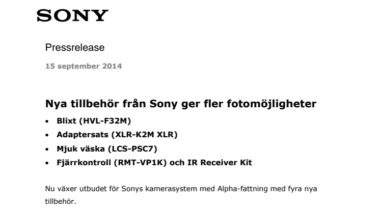 Nya tillbehör från Sony ger fler fotomöjligheter 