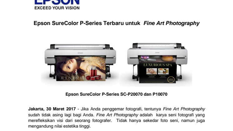 Epson SureColor P-Series Terbaru untuk  Fine Art Photography