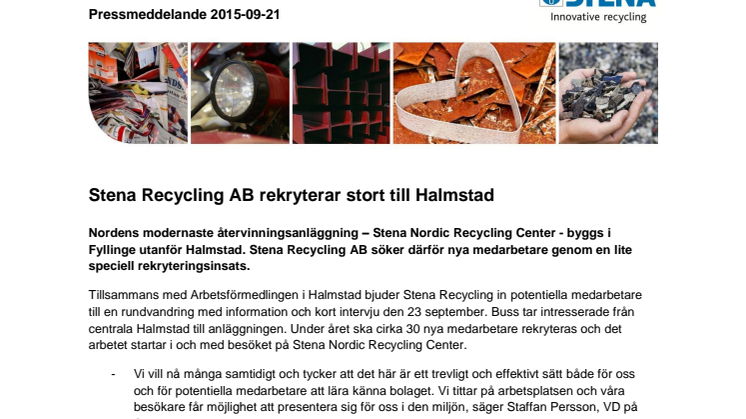 Stena Recycling AB rekryterar stort till Halmstad