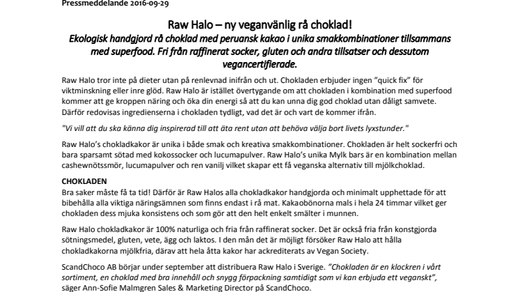 Raw Halo – ny veganvänlig rå choklad!