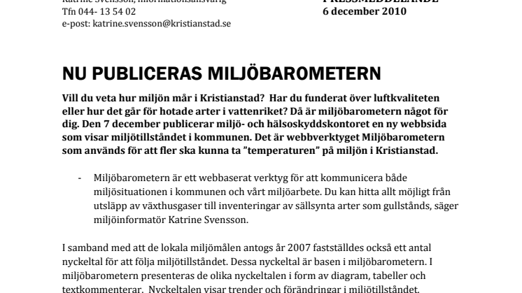 Nu publiceras Kristianstads miljöbarometer