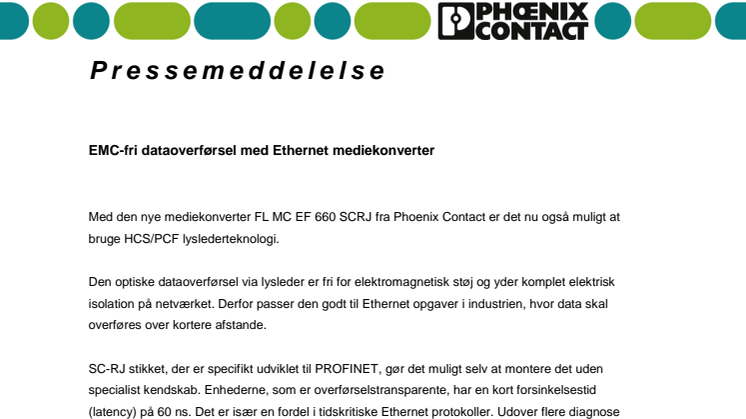 EMC-fri dataoverførsel med Ethernet mediekonverter