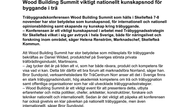 Wood Building Summit viktigt nationellt kunskapsnod för byggande i trä