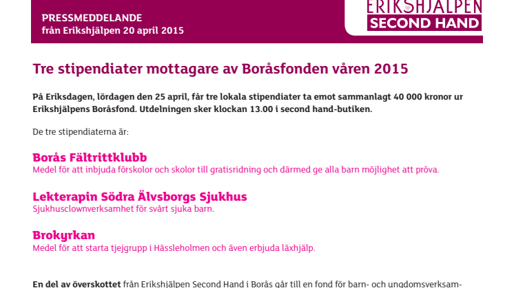 Tre stipendiater får Boråsfonden våren 2015