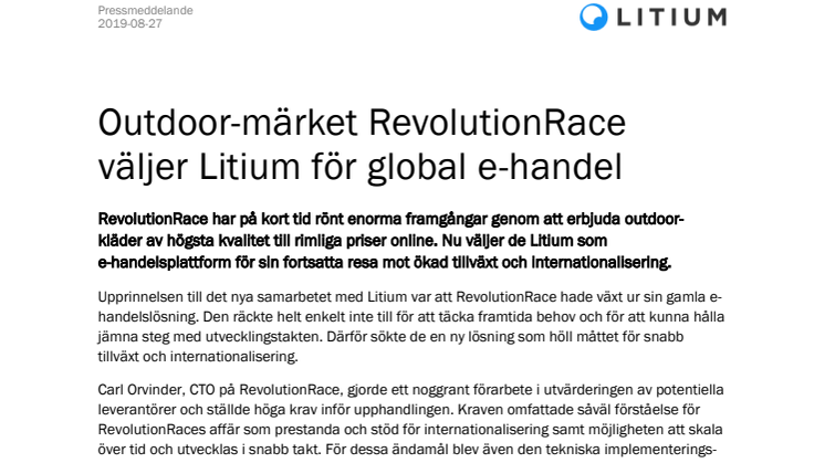 Outdoor-märket RevolutionRace väljer Litium för global e-handel