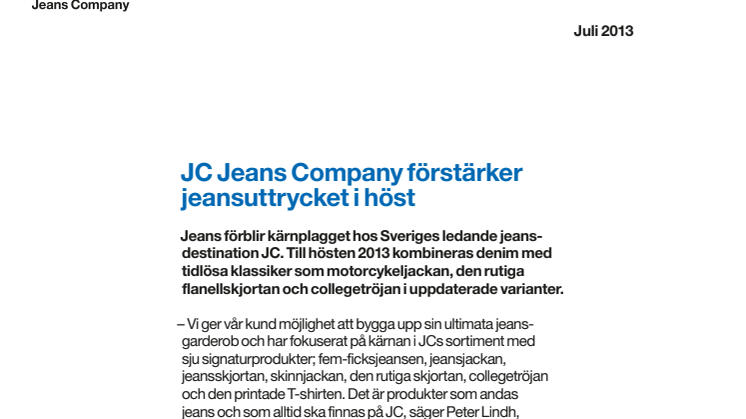 JC Jeans Company förstärker jeansuttrycket i höst