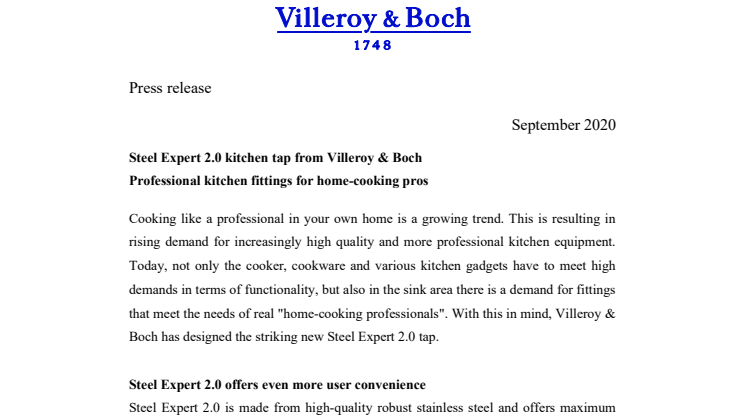 Steel Expert 2.0 kitchen tap from Villeroy & Boch - Professional kitchen fittings for home-cooking pros