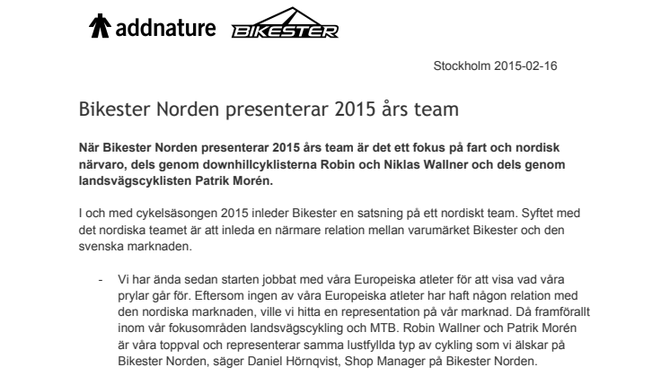 Bikester Norden presenterar 2015 års team