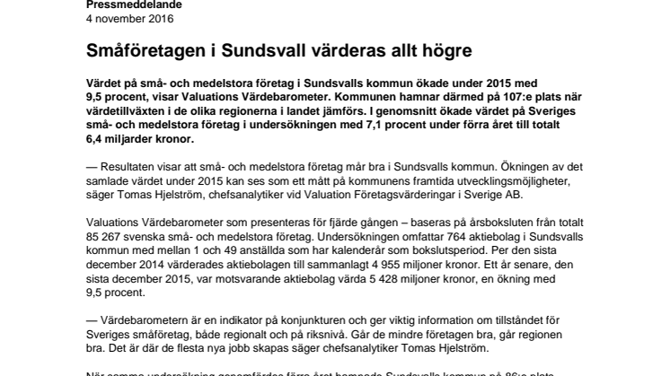 Värdebarometern 2015 Sundsvalls kommun