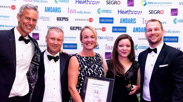 Cofounder of Isansys, Rebecca Weir, and PR and Marketing Executive of Isansys Georgina Horton, collecting the Best Use of Technology award