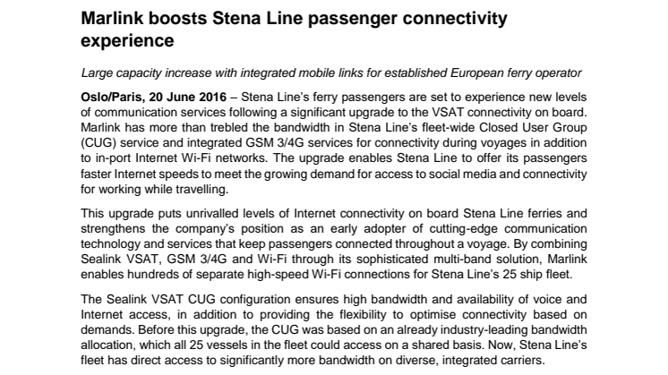 Marlink: Boost for Stena Line Passenger Connectivity Experience