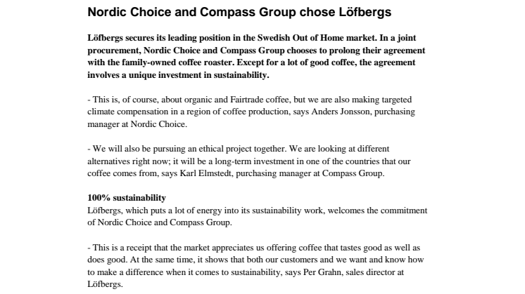 Nordic Choice and Compass Group chose Löfbergs
